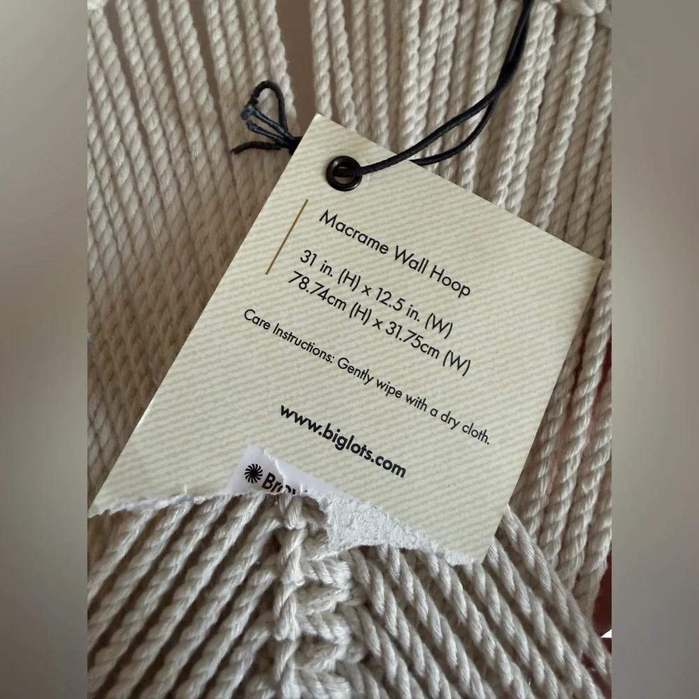 Boho Macramé Wall Hanging in Cream with Wooden Hoop Decor Macrame
